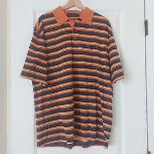 Bugatchi Uomo Polo Shirt L Orange/Blue Stripes